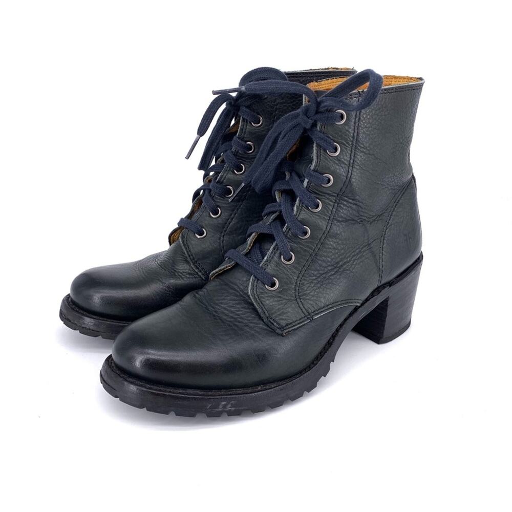 FRYE Sabrina 6G Lace Up Leather Boot Black/Blue 7.5